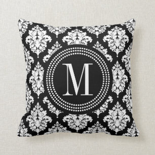 Elegant Black and White Damask Personalised Cushion