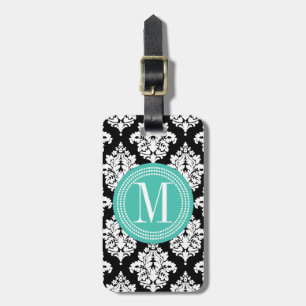 Elegant Black and White Damask Personalised Luggage Tag