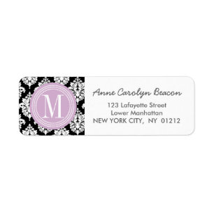 Elegant Black and White Damask Personalised Return Address Label