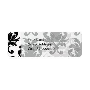 elegant black and white damask return address label