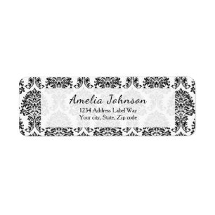 Elegant Black and white damask return address Label