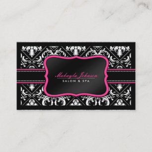 Elegant Black and White Damask Salon and Spa Business Card