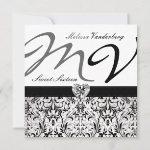 Elegant black and white Damask Sweet Sixteen Invitation
