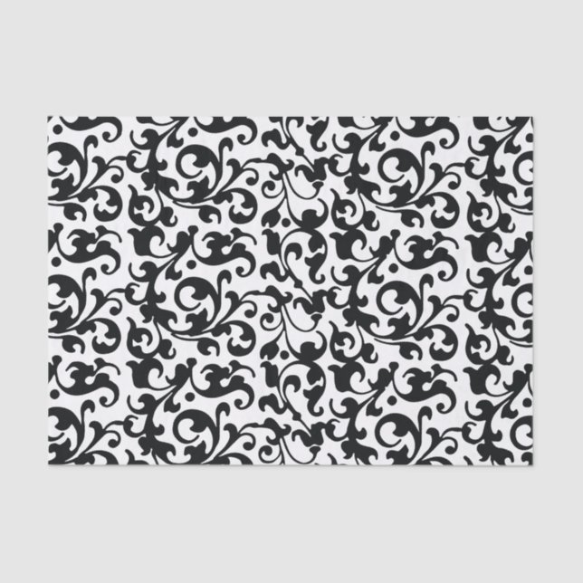Elegant Black and White Damask Swirls Tissue Paper (Front)