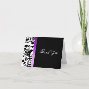 Elegant black and white Damask Thank You Card