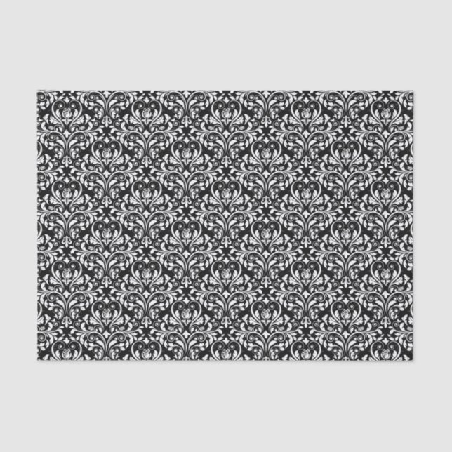 Elegant Black And White Damask Tissue Paper (Front)