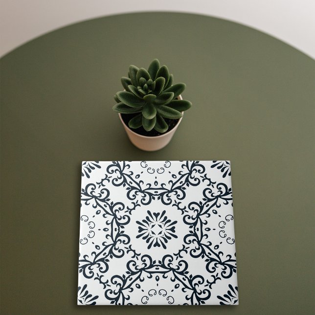 Elegant Black and White Damask Victorian Pattern Ceramic Tile (Creator Uploaded)