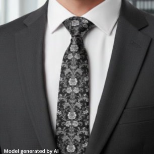 Elegant Black and White Damask - Vintage Baroque Tie