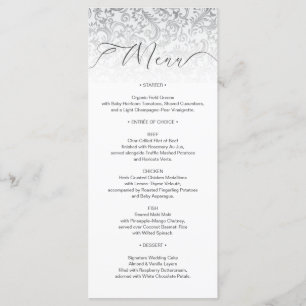 Elegant Black and White Damask Wedding Menu Card
