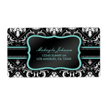 Elegant Black and White Damask with teal blue