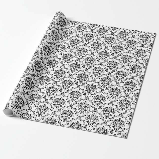 Elegant Black and White Damask Wrapping Paper (Unrolled)