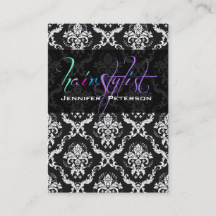 Elegant Black And White Damasks Hair Stylist Card