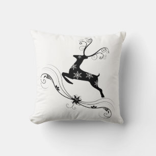 Elegant Black and White Deer Christmas Pillow