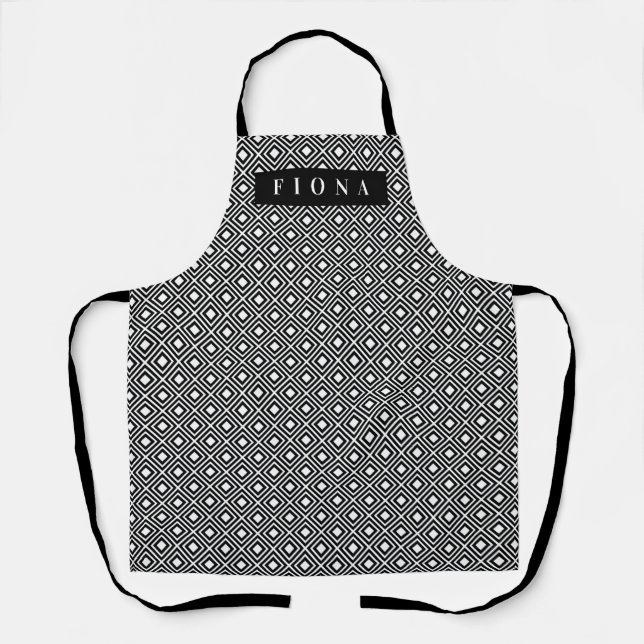 Elegant black and white diamond pattern custom bbq apron (Front)