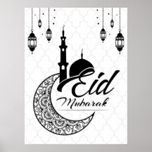 Elegant Black and White Eid Mubarak Greetings