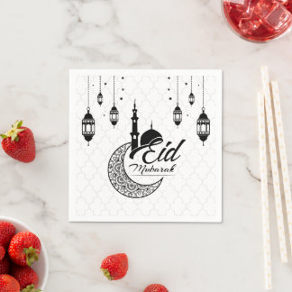 Elegant Black and White Eid Mubarak Napkin