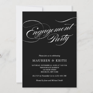 Elegant Black and White Engagement Party  Invitation