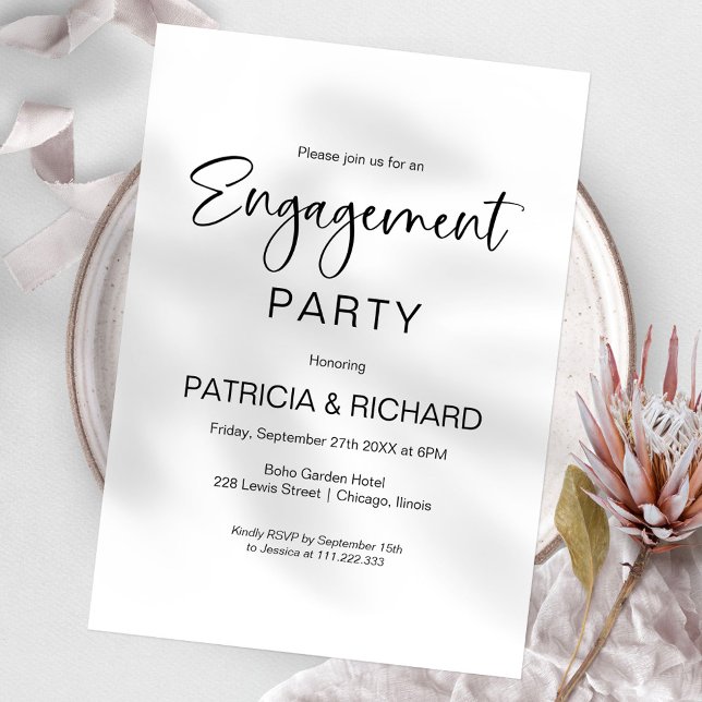Elegant Black And White Engagement Party Invitation (Creator Uploaded)