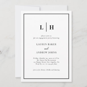 Elegant Black And White Engagement Party Invitation