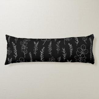 Elegant Black and White Eucalyptus Pattern  Body Cushion