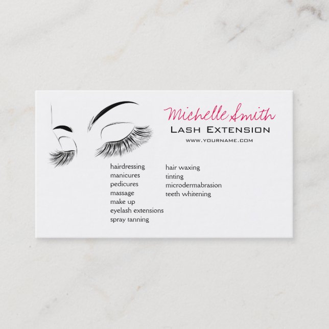 Elegant Black and White Eyelashes Drawing Lash Bar Business Card (Front)