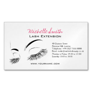Elegant Black and White Eyelashes Drawing Lash Bar Magnetic Business Card