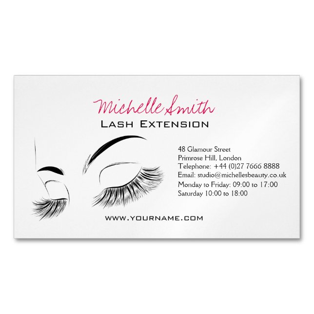 Elegant Black and White Eyelashes Drawing Lash Bar Magnetic Business Card (Front)