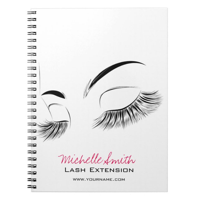 Elegant Black and White Eyelashes Drawing Lash Bar Notebook (Front)