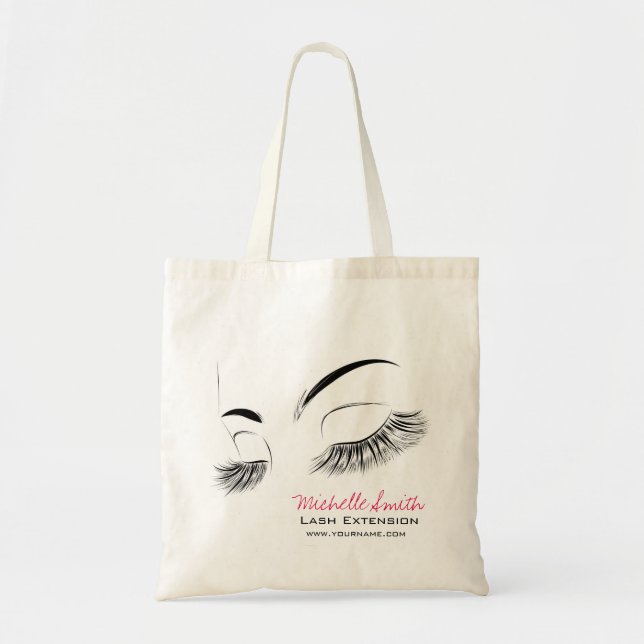 Elegant Black and White Eyelashes Drawing Lash Bar Tote Bag (Front)