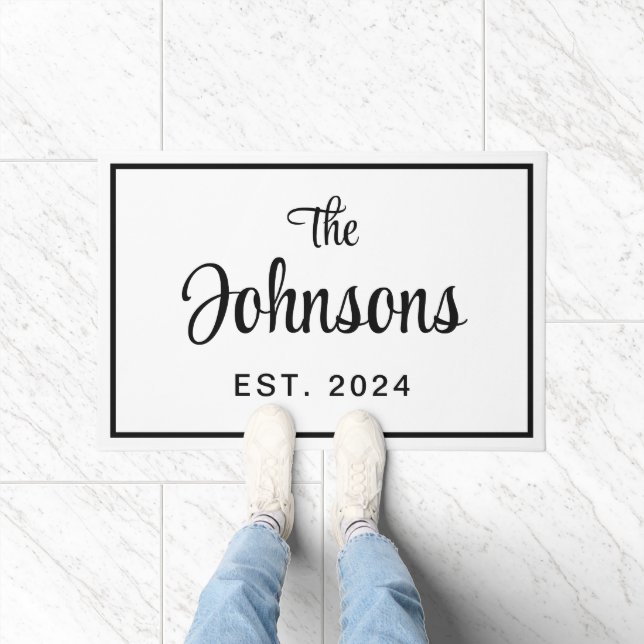 Elegant Black And White Family Year Established Doormat (Indoor)