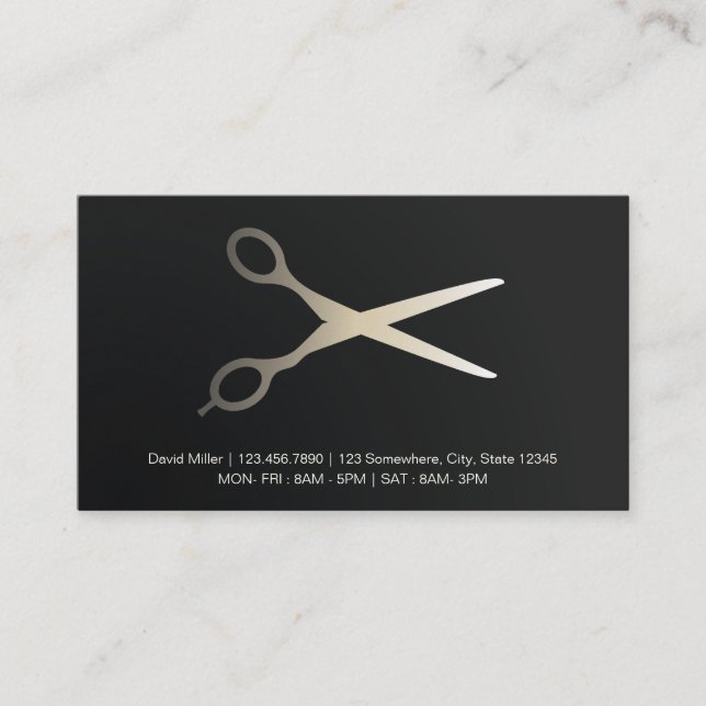 Elegant Black and White Faux Gold Barber Business Card (Front)