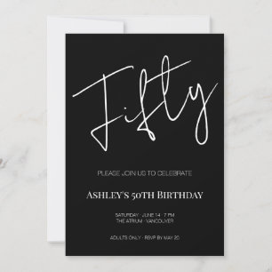 Elegant Black and White Fifty 50th Birthday Invitation
