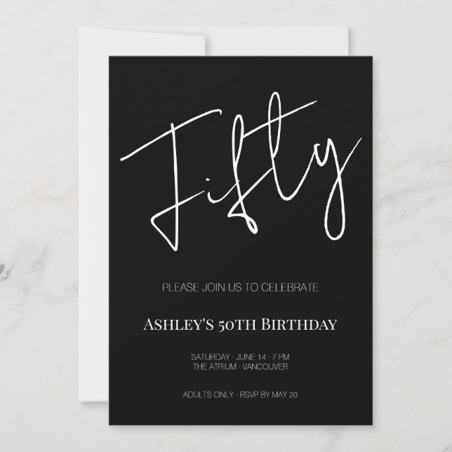 Elegant Black and White Fifty 50th Birthday Invitation (Front)