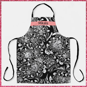 Elegant Black and White Floral  Apron