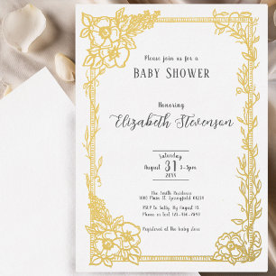 Elegant Black and White Floral Baby Shower Gold