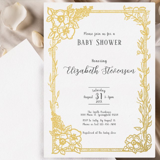 Elegant Black and White Floral Baby Shower Gold (Creator Uploaded)
