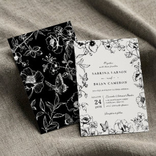 Elegant Black And White Floral Garden Wedding Invitation