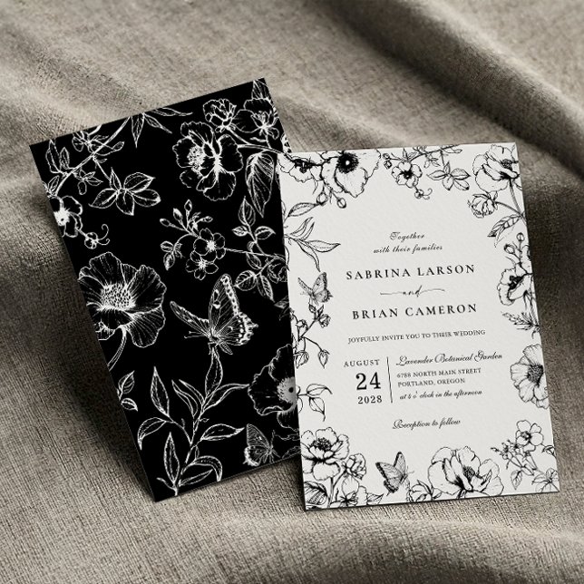 Elegant Black And White Floral Garden Wedding Invitation (Creator Uploaded)