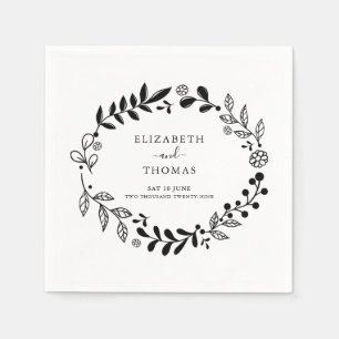 Elegant Black and White Floral Garland Wedding Napkin