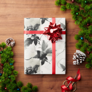 Elegant Black and White Floral Gift Wrap