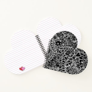 Elegant Black and White Floral Lace Heart Shaped Notebook