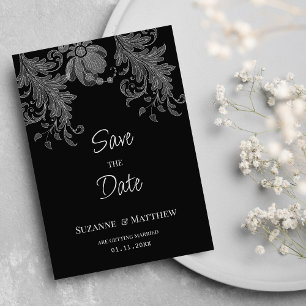 Elegant black and white floral lace Save the Date Invitation