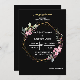 Elegant Black and white floral Muslim Wedding Invitation
