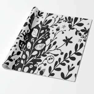 Elegant Black and White Floral Ornamental Pattern Wrapping Paper