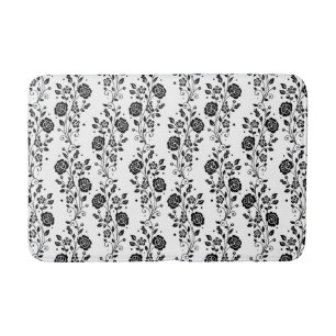 Elegant Black And White Floral Pattern Bath Mat