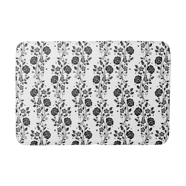 Elegant Black And White Floral Pattern  Bath Mat (Front)