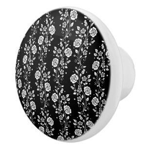 Elegant Black And White Floral Pattern Ceramic Knob