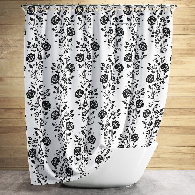 Elegant Black And White Floral Pattern Shower Curtain (Elegant Black And White Floral Pattern Shower Curtain)