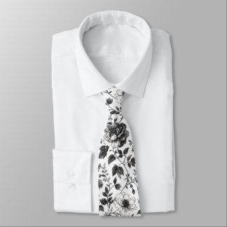 Elegant Black and White Floral Pattern Tie