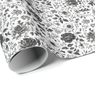 Elegant Black and White Floral Pattern Tie Wrapping Paper